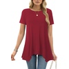image:imageLYANER Womens Short Sleeve Blouse Crewneck Casual Asymmetrical Irregular Hem Tunic TopsWine Red