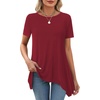 image:imageLYANER Womens Short Sleeve Blouse Crewneck Casual Asymmetrical Irregular Hem Tunic TopsWine Red