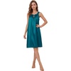 image:imageLYANER Womens Silky Satin Ruffle Round Neck Sleeveless Tie Pleated Casual Mini NightdressTeal Blue