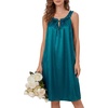 image:imageLYANER Womens Silky Satin Ruffle Round Neck Sleeveless Tie Pleated Casual Mini NightdressTeal Blue