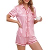 image:imageLYANER Womens Silky Satin Striped 2 Piece Pajama Sets Button Shirt and Wide Leg Shorts SleepwearPink