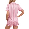 image:imageLYANER Womens Silky Satin Striped 2 Piece Pajama Sets Button Shirt and Wide Leg Shorts SleepwearPink