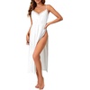 image:imageLYANER Womens Soft Satin Nightgowns Lace Trim V Neck Spaghetti Strap High Slit Maxi Slip Dress NightdressWhite