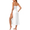 image:imageLYANER Womens Soft Satin Nightgowns Lace Trim V Neck Spaghetti Strap High Slit Maxi Slip Dress NightdressWhite