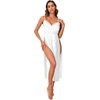 image:imageLYANER Womens Soft Satin Nightgowns Lace Trim V Neck Spaghetti Strap High Slit Maxi Slip Dress NightdressWhite