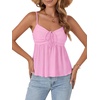 image:imageLYANER Womens Spaghetti Strap Drawstring Tie Front Dressy Casual Cami Babydoll TopsPink