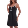 image:imageLYANER Womens Spaghetti Strap Sleeveless Pleated Ruffle A Line Casual Mini NightdressBlack