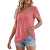 image:imageLYANER Womens Square Neck Short Sleeve Button Pleated Front Dressy Casual Blouse TopsDark Pink