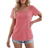 image:imageLYANER Womens Square Neck Short Sleeve Button Pleated Front Dressy Casual Blouse TopsDark Pink
