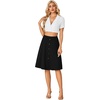 image:imageLYANER Womens Stretchy High Waist ALine Midi Skirt Flared Vintage Casual Skirts with PocketsBlack