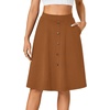 image:imageLYANER Womens Stretchy High Waist ALine Midi Skirt Flared Vintage Casual Skirts with PocketsBrown