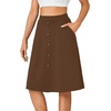 image:imageLYANER Womens Stretchy High Waist ALine Midi Skirt Flared Vintage Casual Skirts with PocketsDark Brown