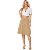 image:imageLYANER Womens Stretchy High Waist ALine Midi Skirt Flared Vintage Casual Skirts with PocketsKhaki