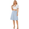 image:imageLYANER Womens Stretchy High Waist ALine Midi Skirt Flared Vintage Casual Skirts with PocketsLight Blue