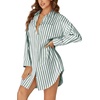 image:imageLYANER Womens Striped Nightgown Collar V Neck Long Sleeve Sleep Shirts Button Down Nightshirt NightdressGreen