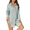 image:imageLYANER Womens Striped Nightgown Collar V Neck Long Sleeve Sleep Shirts Button Down Nightshirt NightdressGreen