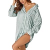 image:imageLYANER Womens Striped Nightgown Collar V Neck Long Sleeve Sleep Shirts Button Down Nightshirt NightdressGreen