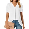 image:imageLYANER Womens Summer Dressy Chiffon Blouses V Neck Short Sleeve Tunic Tops for Leggings Casual TShirtsOffwhite