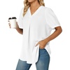 image:imageLYANER Womens Summer Dressy Chiffon Blouses V Neck Short Sleeve Tunic Tops for Leggings Casual TShirtsOffwhite