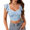 image:imageLYANER Womens Summer Sweetheart Blouse Smocked Backless Ruffle Sleeve Tank Crop TopsBlue