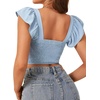 image:imageLYANER Womens Summer Sweetheart Blouse Smocked Backless Ruffle Sleeve Tank Crop TopsBlue
