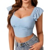 image:imageLYANER Womens Summer Sweetheart Blouse Smocked Backless Ruffle Sleeve Tank Crop TopsBlue