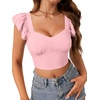 image:imageLYANER Womens Summer Sweetheart Blouse Smocked Backless Ruffle Sleeve Tank Crop TopsLight Pink