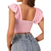 image:imageLYANER Womens Summer Sweetheart Blouse Smocked Backless Ruffle Sleeve Tank Crop TopsLight Pink