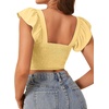 image:imageLYANER Womens Summer Sweetheart Blouse Smocked Backless Ruffle Sleeve Tank Crop TopsLight Yellow