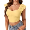 image:imageLYANER Womens Summer Sweetheart Blouse Smocked Backless Ruffle Sleeve Tank Crop TopsLight Yellow