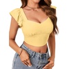 image:imageLYANER Womens Summer Sweetheart Blouse Smocked Backless Ruffle Sleeve Tank Crop TopsLight Yellow