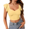image:imageLYANER Womens Summer Sweetheart Blouse Smocked Backless Ruffle Sleeve Tank Crop TopsLight Yellow