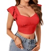 image:imageLYANER Womens Summer Sweetheart Blouse Smocked Backless Ruffle Sleeve Tank Crop TopsRed