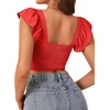 image:imageLYANER Womens Summer Sweetheart Blouse Smocked Backless Ruffle Sleeve Tank Crop TopsRed