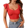 image:imageLYANER Womens Summer Sweetheart Blouse Smocked Backless Ruffle Sleeve Tank Crop TopsRed