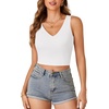 image:imageLYANER Womens Summer V Neck Sleeveless Slim Fitted Solid Cami Tank Crop TopWhite