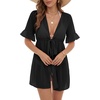 image:imageLYANER Womens Tie Knot Front Coverup V Neck Ruffle Sleeve Beach Cover Ups Cardigan TopsBlack