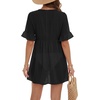 image:imageLYANER Womens Tie Knot Front Coverup V Neck Ruffle Sleeve Beach Cover Ups Cardigan TopsBlack