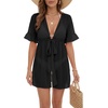 image:imageLYANER Womens Tie Knot Front Coverup V Neck Ruffle Sleeve Beach Cover Ups Cardigan TopsBlack