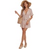 image:imageLYANER Womens Tie Knot Front Coverup V Neck Ruffle Sleeve Beach Cover Ups Cardigan TopsKhaki