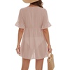 image:imageLYANER Womens Tie Knot Front Coverup V Neck Ruffle Sleeve Beach Cover Ups Cardigan TopsKhaki