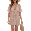 image:imageLYANER Womens Tie Knot Front Coverup V Neck Ruffle Sleeve Beach Cover Ups Cardigan TopsKhaki