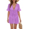 image:imageLYANER Womens Tie Knot Front Coverup V Neck Ruffle Sleeve Beach Cover Ups Cardigan TopsPurple
