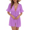image:imageLYANER Womens Tie Knot Front Coverup V Neck Ruffle Sleeve Beach Cover Ups Cardigan TopsPurple