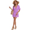 image:imageLYANER Womens Tie Knot Front Coverup V Neck Ruffle Sleeve Beach Cover Ups Cardigan TopsPurple