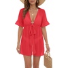image:imageLYANER Womens Tie Knot Front Coverup V Neck Ruffle Sleeve Beach Cover Ups Cardigan TopsRed