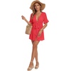 image:imageLYANER Womens Tie Knot Front Coverup V Neck Ruffle Sleeve Beach Cover Ups Cardigan TopsRed