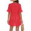 image:imageLYANER Womens Tie Knot Front Coverup V Neck Ruffle Sleeve Beach Cover Ups Cardigan TopsRed