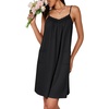 image:imageLYANER Womens V Neck Lace Sleeveless Spaghetti Strap Nightgowns Sleepwear with PocketsBlack