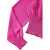 image:imageLYANER Womens V Neck Shirred Polka Dots Long Sleeve Frill Crop Blouse Shirt TopsSolid Hot Pink